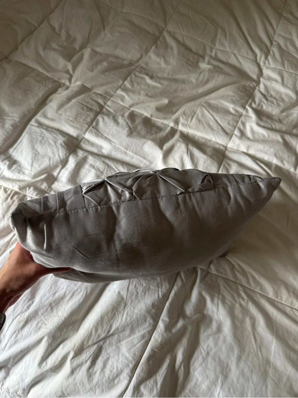 Elegant Silver Grey Pintuck Decorative Lumbar Pillow - 16